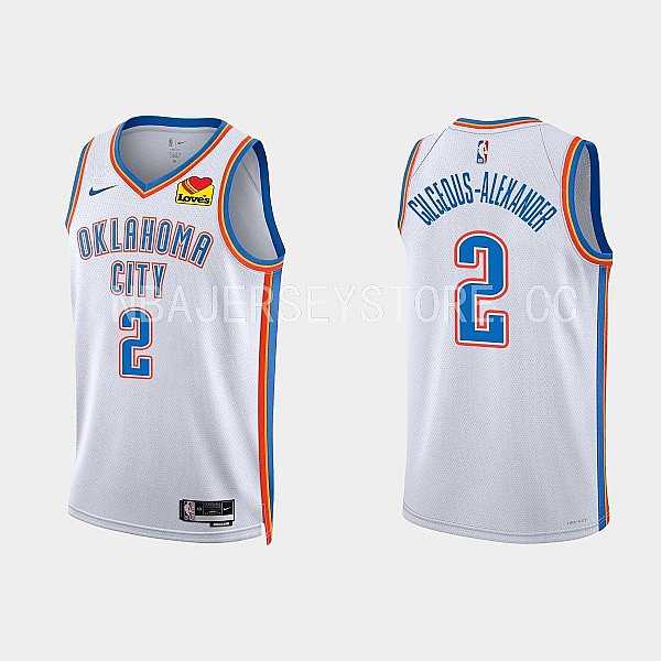 Mens Oklahoma City Thunder #2 Shai Gilgeous-Alexander Association Edition White Jersey Dzhi->->NBA Jersey